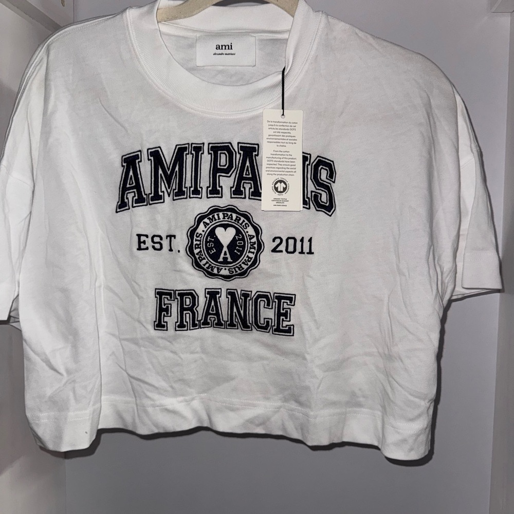 Ami Paris White Crop Tee with Logo